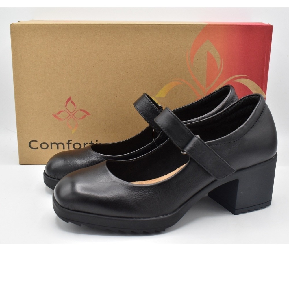 Comfortiva Hayes Mary Jane Women 10 Black Leather NEW Lug Pump Shoes Grunge